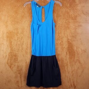 KARINA GRIMALDI Womens Dress Small Blue Mini Colorblock Sleeveless 100% Silk